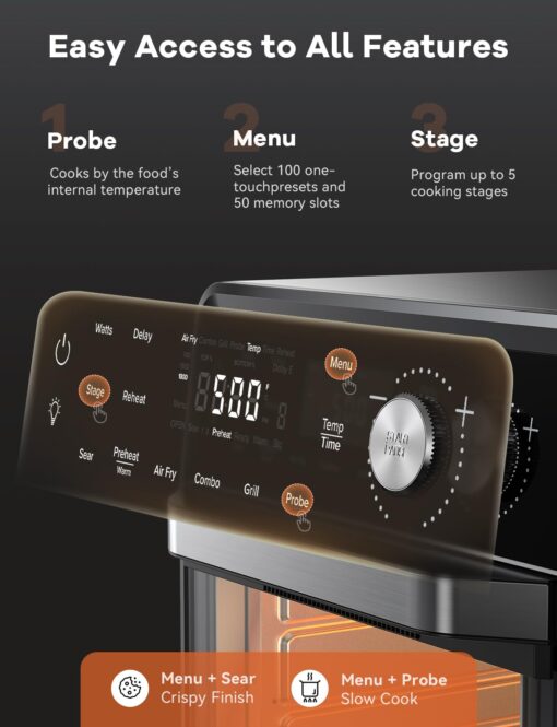 Nuwave TODD ENGLISH Air Fryer Grill Oven Combo, TRUE Char & Flavor, 100 in 1 Super Convection Toaster Oven Countertop, Excellent Thermal Insulation, POWERPORT™ Plug-In Grill, 550°F, Stainless Steel - Image 4