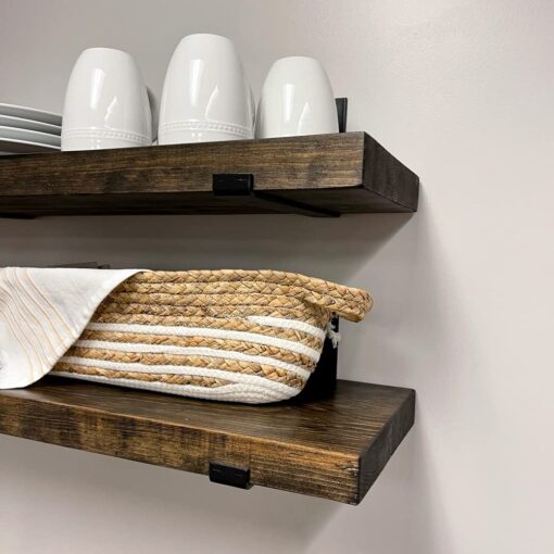 Rustic Shelves with J-Brackets Set of 2, Industrial Shelf, Kitchen Shelves, Solid Wood, Decorative Wall Storage, Heavy Duty, URBANDI (Dark Brown, 24Wx8D) - Image 8