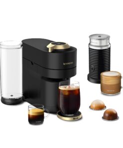 Nespresso Limited-Edition Vertuo Pop+ Deluxe Coffee and Espresso Maker by Breville with Milk Frother, Matte Black Gold