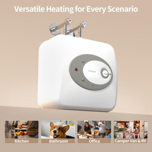 Feelrogast Electric Tank Water Heater-8 Gallon Under Sink Instant Hot Water for RV, Camper, Kitchen, Food Truck, 120V 1500W, Wall or Floor Mounted - Image 3