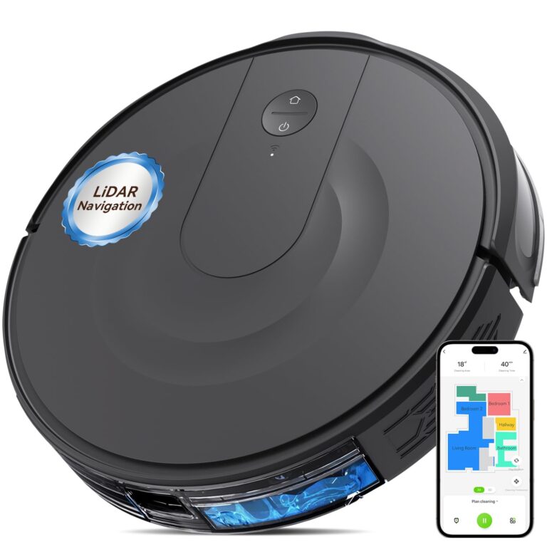 Kokaidia Robot Vacuum and Mop Combo, LiDAR Navigation, Ultra Slim Design, 9000Pa Suction Robotic Vacuum Cleaner – 200 Min Runtime, Auto Recharge, Customizable Cleaning for Pet Hair, Hard Floors
