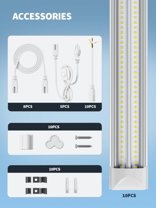 ELEKICO 8' Led Shop Lights,Super Bright 19500LM 100W 5000K 8FT Led Shop Light for Garage,Linkable 8FT Led Garage Ceiling Lights for Garage Ceiling Shop Workshop Warehouse - Image 3
