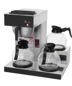 SYBO 12-Cup Commercial Coffee Maker, Pour Over Drip Coffee Maker Brewer with 3 Lower Warmers and 3 Glass Decanters, Stainless Steel Cafetera