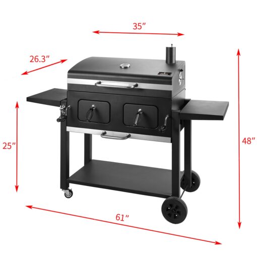 Charcoal Grill Outdoor BBQ Grill, Extra Large Cooking Area 794 Square Inches with Two Individual & Adjustable Charcoal Tray, Foldable Side Tables for Outdoor Cooking Backyard Camping Picnics By DNKMOR - Image 4