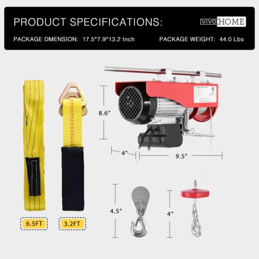 VIVOHOME Electric Hoist, 110V 1320 Lbs Winch with Remote Control, Zinc-Plated Steel Wire Hoist for Garage, Warehouses, Factories 38ft Lifting Height with Emergency Stop Switch ETL Listed - Image 2