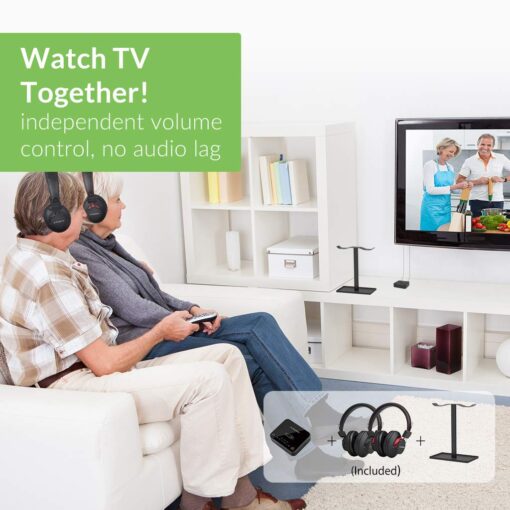 Avantree HT41899 - Dual Bluetooth Wireless Headphones for TV Watching, Compatible with TVs (Optical/AUX), 40Hrs Playtime, Individual Volume Control, Includes Transmitter & Stand - Image 8