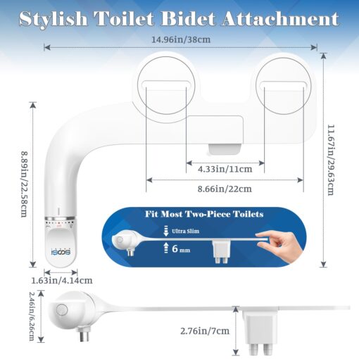 Ultra-Slim Bidet Attachment for Toilet Dual Nozzles Feminine & Rear Wash Bidet Toilet Seat Attachment Non Electric Self Cleaning Fresh Cold Water Toilet Bidets Spray Jet Easy Install (Silver) - Image 2