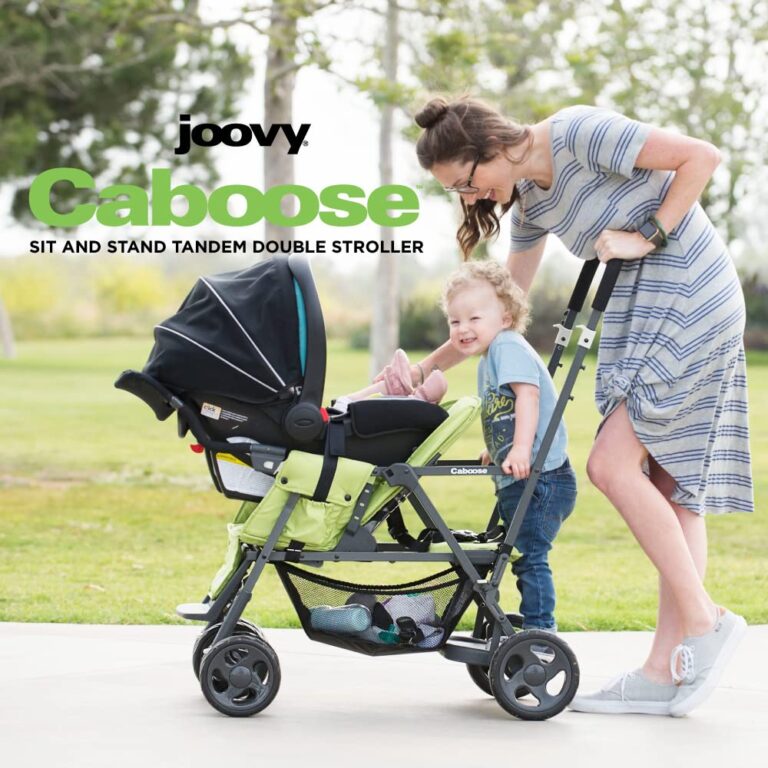 Joovy Caboose Sit and Stand Double Stroller with Rear Bench and Standing Platform, 3-Way Reclining Seats, Optional Rear Seat, and Universal Car Seat Adapter (Black) - Image 6