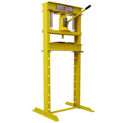 12 Ton Hydraulic Press, H-Frame Garage Floor Adjustable Shop Press with Stamping Plates to Bend, Straighten, Or Press Parts, Install Bearings & U-Joints, Yellow