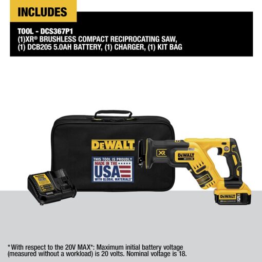 DEWALT 20V MAX XR Compact Reciprocating Saw, 5.0-Amp Hour, Cordless (DCS367P1) - Image 8