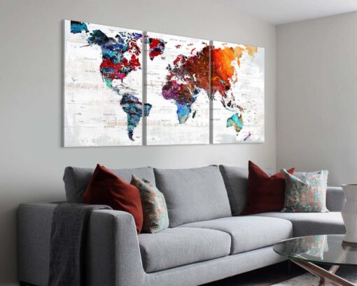 Elixart Modern Wall Art Canvas Pictures for Living Room Wall Decoration Red Orange Wall Decor for Bedroom Home Office Decor for Women Graffiti Map Paintings - Image 4
