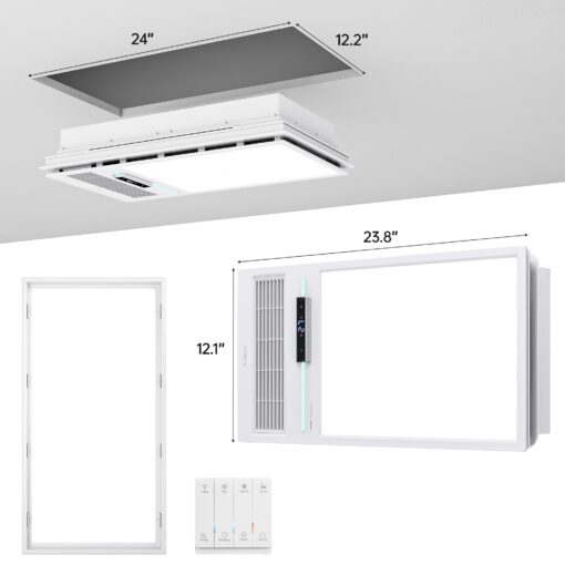 VallisCo Bathroom Exhaust Fan with Light and Heater, 4 in 1 Bathroom Fan with Heater, 1800W Heating Power, Remote Control, Quiet & Powerful for Ventilation, Lighting, Heating, and Drying - Image 4