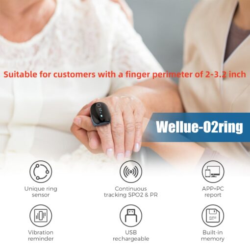 Wellue O2Ring Oxygen Monitor with Vibration Reminder -Bluetooth O2 Pulse Oximeter Rechargeable, Continuous Recording of SpO2 & PR, Blood Oxygen Saturation Tracker with Free APP & PC Reports - Image 8