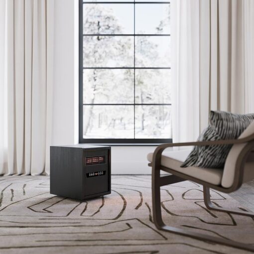 Modern Ember Portable Rolling Infrared Space Heater with LED Touchscreen and Remote Control | 12h Timer | 1500w Quick Heating for Indoor Use | Black Oak Wood - Image 2