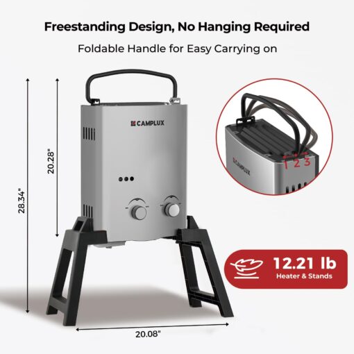 CAMPLUX 1.32 GPM Portable Outdoor Tankless Water Heater Propane Instant Hot Camping Shower Pump w/Freestanding Stand and Carry Bag, AY132GMax, Gray - Image 6