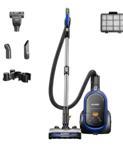Eureka Bagless Canister Vacuum with Washable HEPA Filter, 16KPA Suction for Carpets/Hard Floors, Compact Design with 3 Cleaning Tools, 2-Motor Household Vacuum, Lightweight and Easy Maneuverable