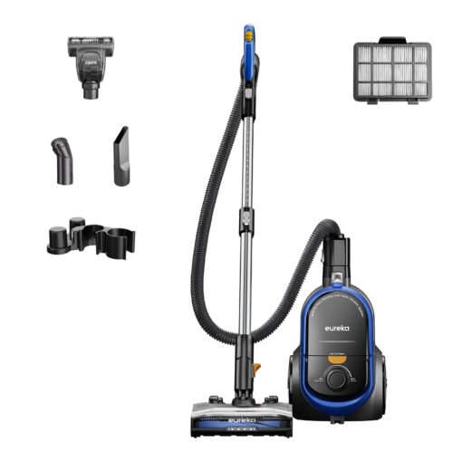 Eureka Bagless Canister Vacuum with Washable HEPA Filter, 16KPA Suction for Carpets/Hard Floors, Compact Design with 3 Cleaning Tools, 2-Motor Household Vacuum, Lightweight and Easy Maneuverable