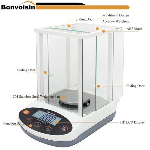 Bonvoisin Analytical Balance 500gx1mg Precision Lab Scale Digital Electronic Scale 1mg Laboratory Analytical Scale LCD Display Scientific Scale with Windshield (500g, 0.001g) - Image 4