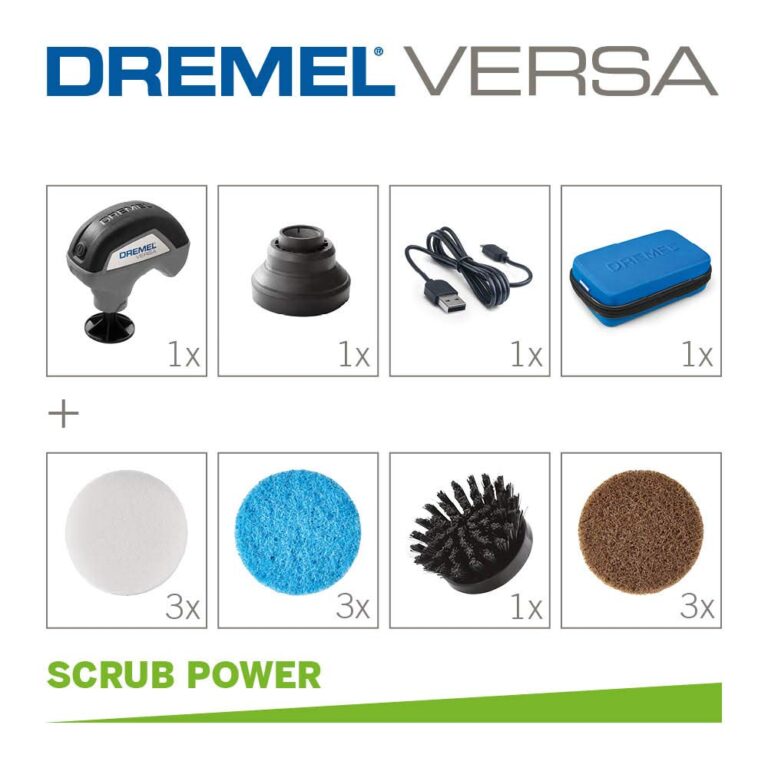 Dremel Versa - Cleaning Tool, Cordless Power Spin Scrubber Kit with 1 Splash Guard, 1 Bristle Brush and 9 Multi-Purpose Cleaning Pads for Faster, Easier Cleaning and Scrubbing - Image 8