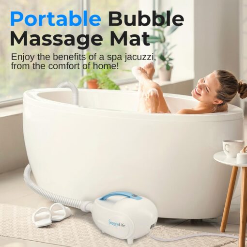Portable Spa Bubble Bath Massager - Thermal Spa Waterproof Non-Slip Mat with Suction Cup Bottom, Motorized Air Pump & Adjustable Bubble Settings - Remote Control Included - Serenelife AZPHSPAMT22 - Image 7