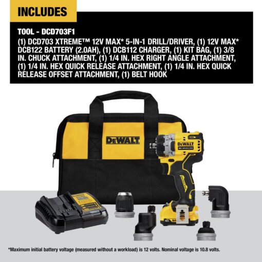 DEWALT XTREME(TM) 12V MAX* Brushless Cordless 5-in-1 Drill/Driver Kit (DCD703F1) - Image 8