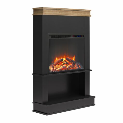 Ameriwood Home Mateo 30 Inch Electric Fireplace with Mantel and Shelf, Replaceable Fireplace Insert Heater, Freestanding, Remote Control, Timer, Realistic Log and Flame Effect, Black - Image 3