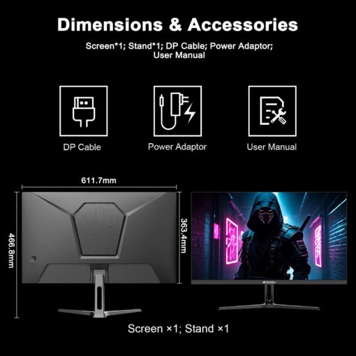 SANSUI 27 Inch WQHD 2560 x 1440 IPS Gaming Monitor, 180Hz 1ms Computer Monitor, DP 1.2 x2 | HDMI 2.0 x2 | VESA Mount, 120% sRGB HDR Eye Care Metal Stand (ES-G27F2Q, DP Cable Included) - Image 2