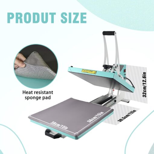 ColorSub 15x15 Heat Press for T-Shirt with Slide Out Drawer, Sublimation Heat Press Machine, Teal - Image 5