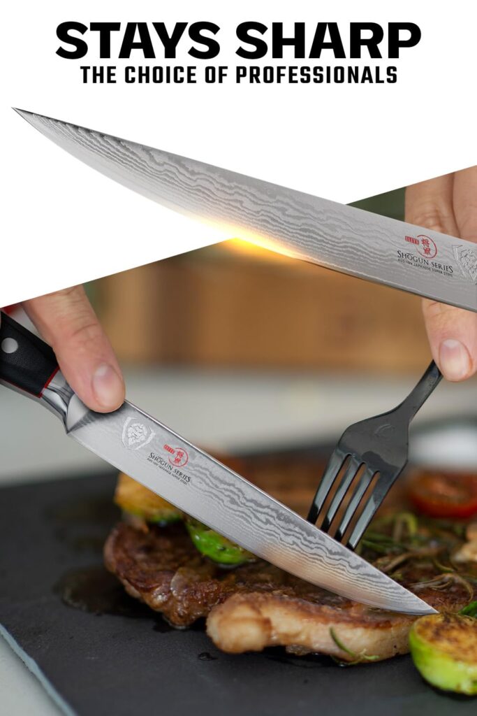 Dalstrong Steak Knives Set -5"-Shogun Series ELITE-Damascus-Japanese AUS-10V Super Steel - 4pc-Razor Sharp Fillet Knives-Table Set-Razor Sharp Kitchen Knife Set-w/Sheaths - Image 7