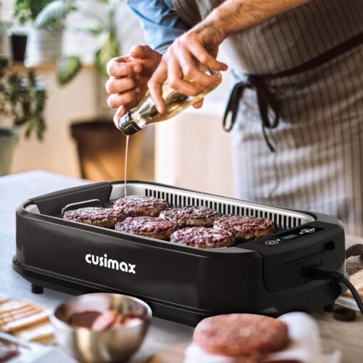 CUSIMAX Indoor Grill, Electric Smokeless Grill, 1500W Korean BBQ Grill, Electric Grill Griddle with LED Smart Display & Tempered Glass Lid, Non-stick Removable Grill Plate & Griddle Plate, Black - Image 7