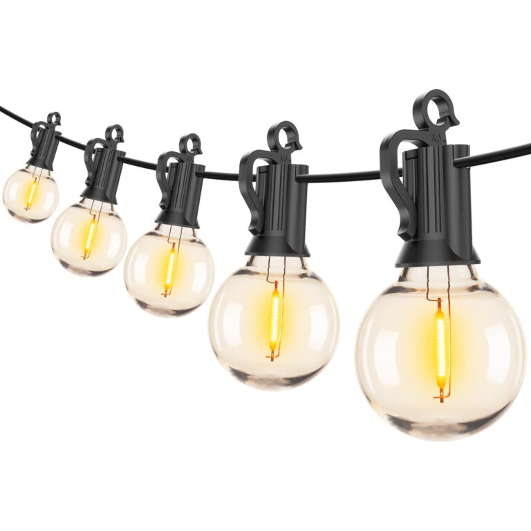 Brightown Led String Lights Outdoor 100Ft Waterproof G40 Patio Lights with 104(4 Spare) Led Shatterproof Bulbs, Led Globe Hanging Lights for Porch Bistro Balcony Backyard Decor, E12 Socket, 2200K