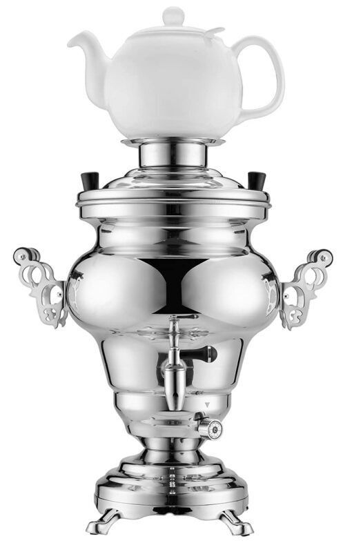 APL Electric Samovar Russian Persian Turkish Tea Maker Water Kettle Stainless Steel Ceramic Porcelain Teapot 5+1=6 Liter 110V 1000W Auto Shut Off, Keep Warm, 14x11x17, AI318 - Image 2
