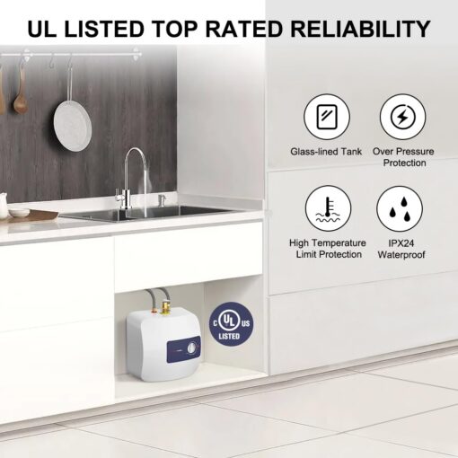 Electric Mini Tank Water Heater UL Listed, thermomate 2.5 Gallons Small Under Sink Water Heater for Point of Use Instant Hot Water 110V 120V, Wall or Floor Mounted, ES250 - Image 7