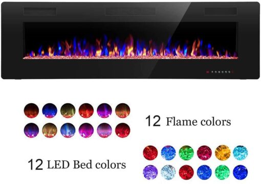 R.W.FLAME 60" Recessed and Wall Mounted Electric Fireplace, Low Noise, Fit for 2 x 6 Stud, Remote Control with Timer, Touch Screen, Adjustable Flame Color and Speed, 750-1500W - Image 6