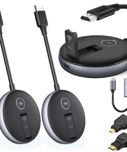 Wireless HDMI G9R Pro- One Transmitter and Two Receivers, Wirelessly Simultaneous Expansion of Multiple TVs- 165FT/50M 5.8G/2.4G @60Hz, Plug and Play Extender Kit- Streaming from Laptop/PC to Multi-TV