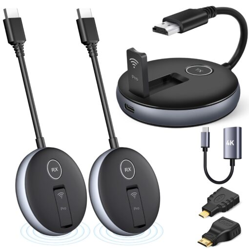 Wireless HDMI G9R Pro- One Transmitter and Two Receivers, Wirelessly Simultaneous Expansion of Multiple TVs- 165FT/50M 5.8G/2.4G @60Hz, Plug and Play Extender Kit- Streaming from Laptop/PC to Multi-TV