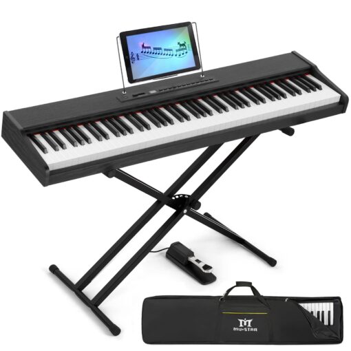 MUSTAR Digital Piano 88 Key Weighted with Stand, 88 Key Semi Weighted Keyboard Piano MEP-900, Portable Electric Piano Keyboard 88 Keys with Bluetooth Connection, Case, Sustain Pedal, MDF, Black