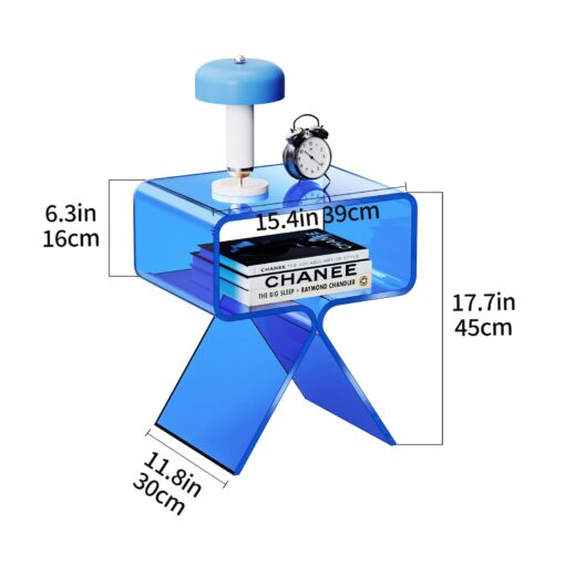 solaround Acrylic Nightstand Side Table Modern Design Clear Home Decor Display End Table for Living Room (Blue) - Image 5