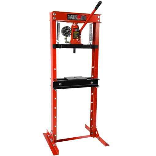 12 Ton Hydraulic Shop Floor Press with Pressure Gauge, Steel H-Frame Shop Press with Press Plates Adjustable Working Table, Floor Stand Jack for Gears and Bearings One Size