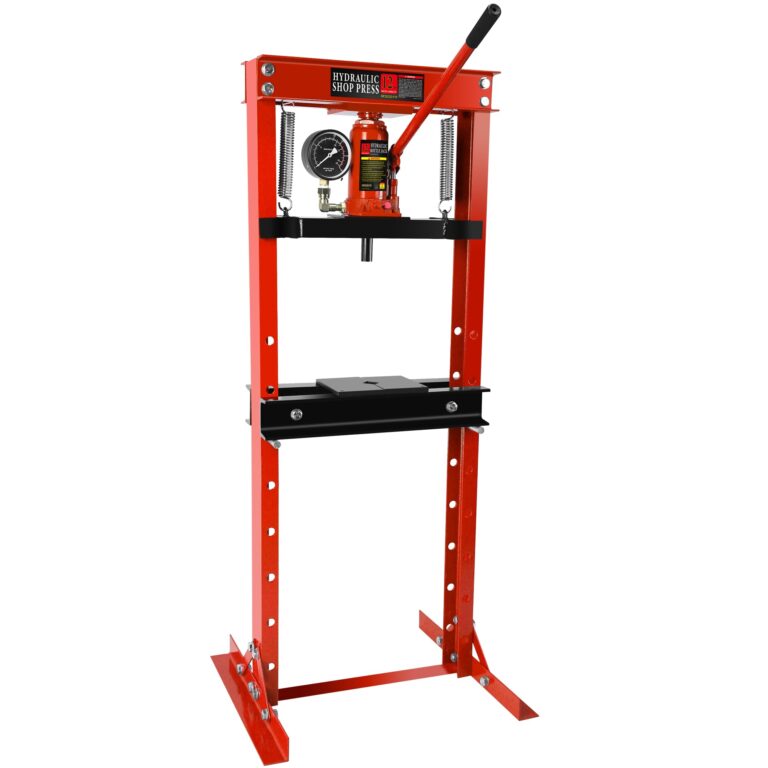 12 Ton Hydraulic Shop Floor Press with Pressure Gauge, Steel H-Frame Shop Press with Press Plates Adjustable Working Table, Floor Stand Jack for Gears and Bearings One Size