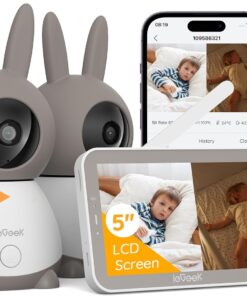 ieGeek 2K Split-Screen Baby Monitor, 5" Audio Baby Monitor with 2 Cameras, WiFi Smartphone Video Dual Camera, Night Vision, Motion & Cry Detection, Two Way Talk Temper &Humidity Sensor