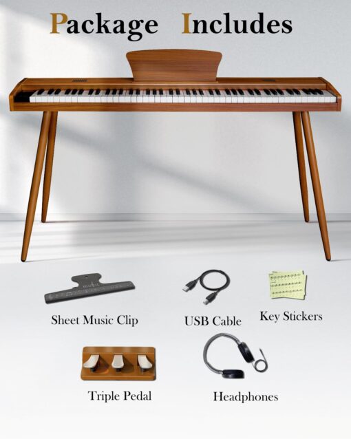 Longeye Digital Piano 88 Keys Wood Piano Keyboard Semi Weighted Electric Piano for Beginners and Professionals with Triple Pedal, Headphone, Music Rest Support MIDI Connection MOOD Walnut - Image 2