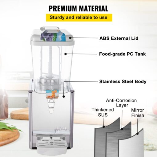 VEVOR 110V Commercial Beverage Dispenser,4.8 Gallon 18L Juice Dispenser Commercial,200W Stainless Steel Food Grade Material Ice Tea Drink Dispenser,Equipped with Thermostat Controller - Image 8