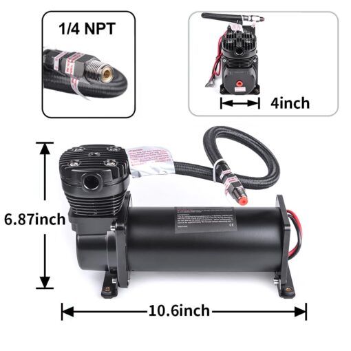 ZHSYMX Heavy Duty 200 PSI Air horn Compressor Dual Value Pack, 1/4 NPT Train Horn/Air Ride Compressor, Fittings for 12V Train/Truck/Car BLACK - Image 7