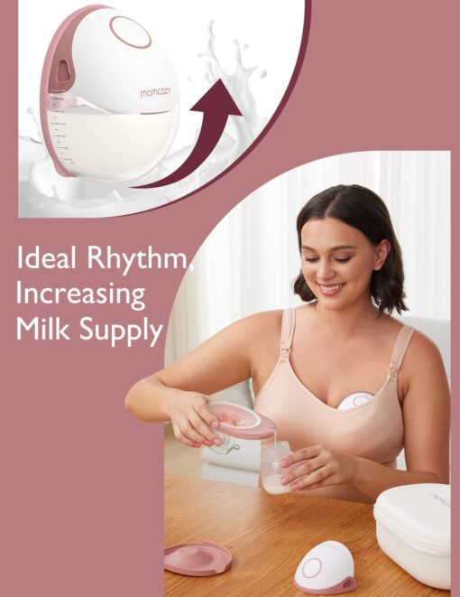 Momcozy Breast Pump Hands Free Mobile Style | M6, Wearable Breastfeeding Pump Ideal Rhythm for More Milk, DoubleFit Flange More Fit & Discreet with 3 Modes & 9 Levels, 24mm - 2 Pack Cozy Red - Image 5
