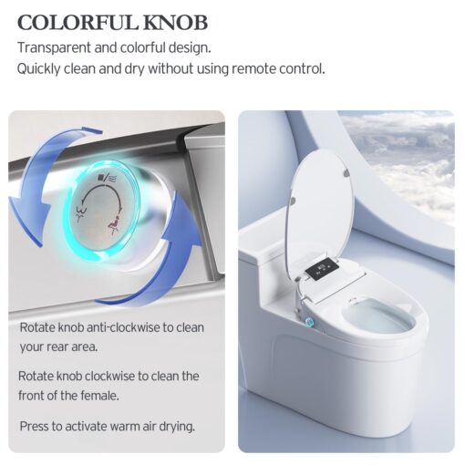 XCQQ Electric Bidet Toilet Seat Elongated, Heated Toilet Seat, Instant Warm Water, Warm Air Dryer, Rear Feminine and Oscillating Washing, Wireless Remote, Night Light, Slow Close Lid, LED Display - Image 6