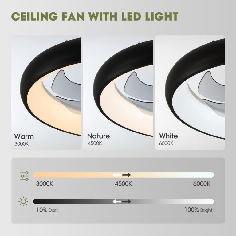LUDOMIDE Modern Black 20" Flush Mount Ceiling Fan with Lights, 6 Wind Speeds, LED, Bedroom, Kitchen - Image 6