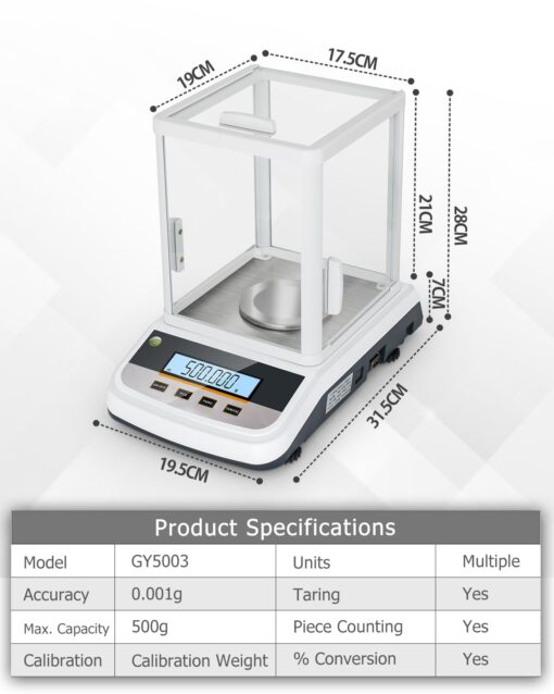 500g Analytical Lab Balance with 0.001g Ultra-Precision, Digital Scale Multi-Functional Units Plug-in Exclusive 500g Weight - Ideal for Laboratories, Research, Industrial, Kitchen, Food, Jewelry… - Image 7