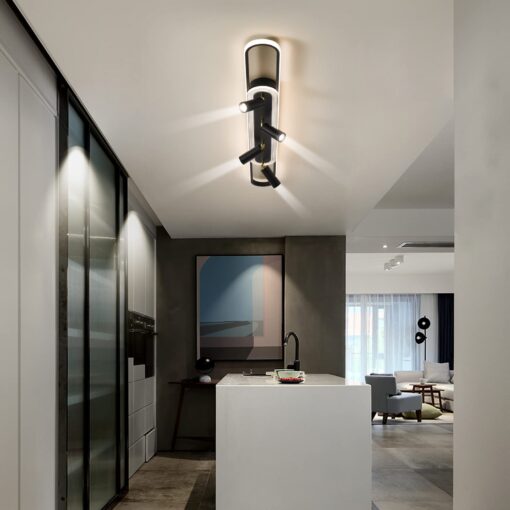Modern LED Ceiling Light 6-Light track light Spotlight Frosted Black Geometric Ceiling Light Lighting Fixture Dimmable Remote Control Living Bedroom Kitchen Dining Room Fixture - Image 6