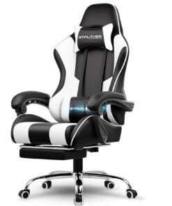 GTPLAYER Gaming Chair, Computer Chair with Footrest and Lumbar Support, Height Adjustable Game Chair with 360°-Swivel Seat and Headrest and for Office or Gaming (White)